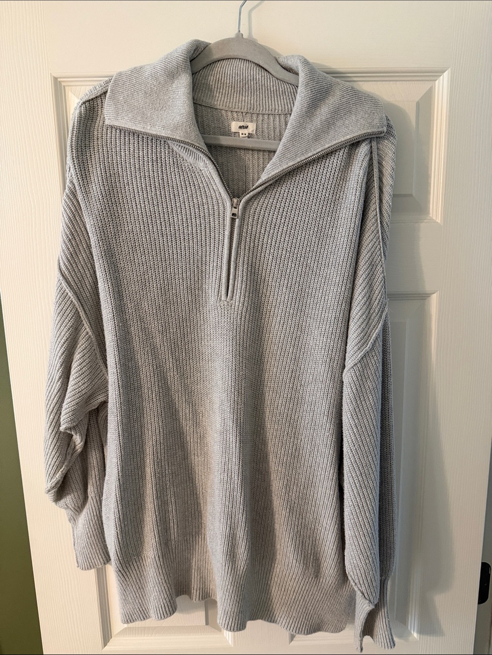 aerie Light Gray Ribbed Half-Zip Pullover